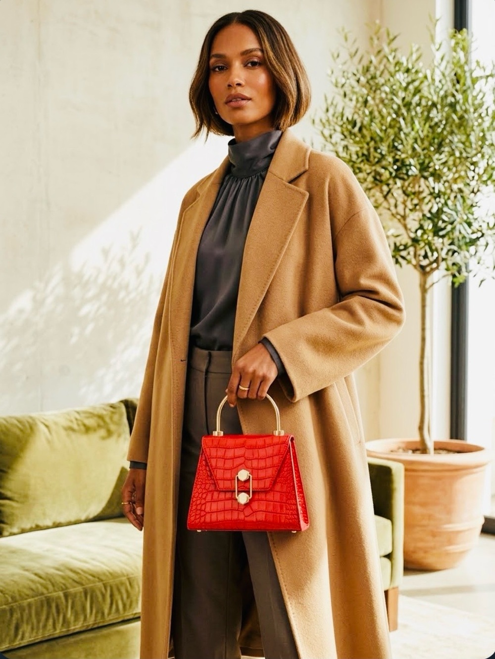 Badgley Mischka Red Snakeskin frame Mini Top-Handle Bag with Gold Hardware